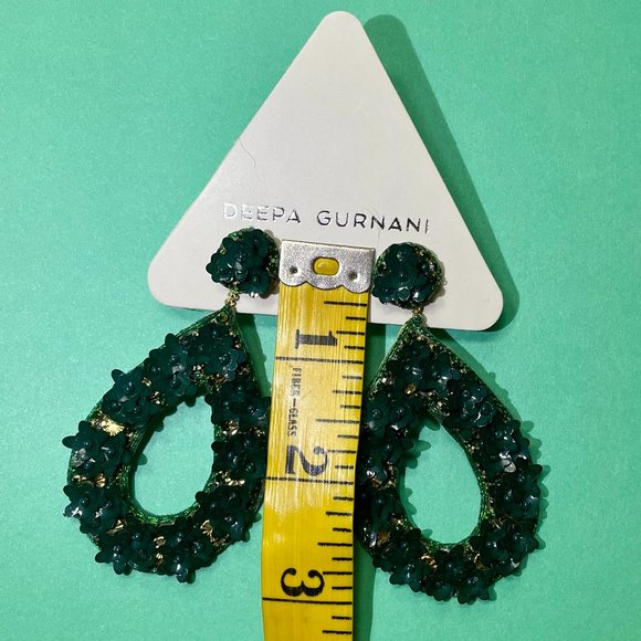 NWT Deepa Gurnani Anthro Beaded Crystal Flower Statement Earrings Forest Green - Picture 10 of 14